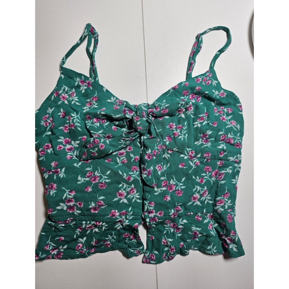 American Eagle Y2K Women’s Floral Smocked Tie-Front Cropped Tank Spaghetti XS